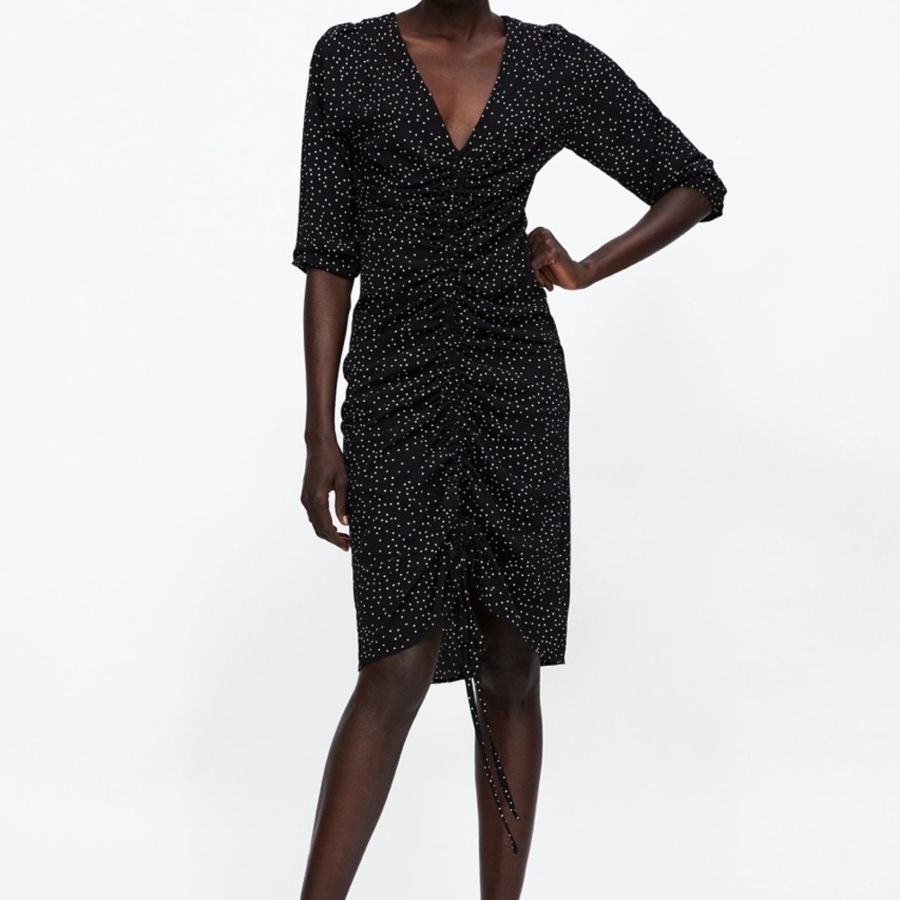 Zara Polka Dot Ruched Dress